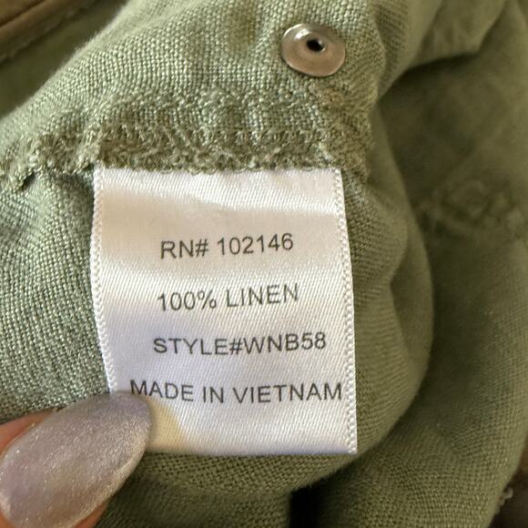 MICHAEL STARS | Sage Green Linen Wide Leg Ankle Length Pants | Large - Picture 5 of 5